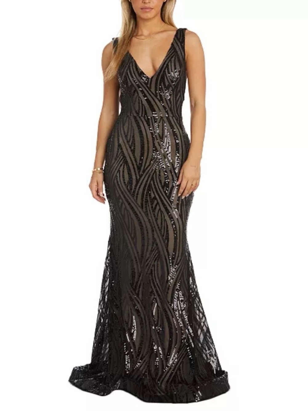 Night Way Collections Black Sequined Formal Gown size 8